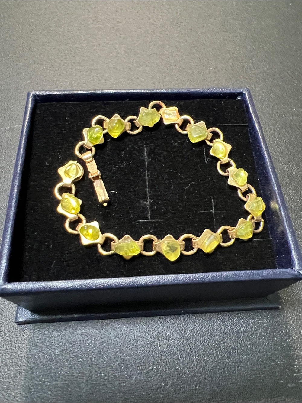 Gold-Tone Bracelet with Lime-Green Glass Accents
